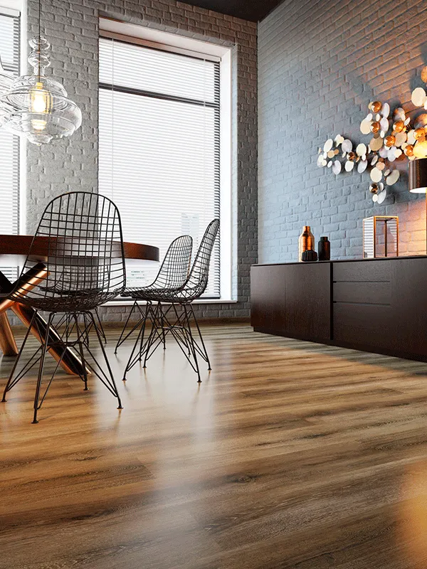 revestimento imitando madeira na sala de jantar