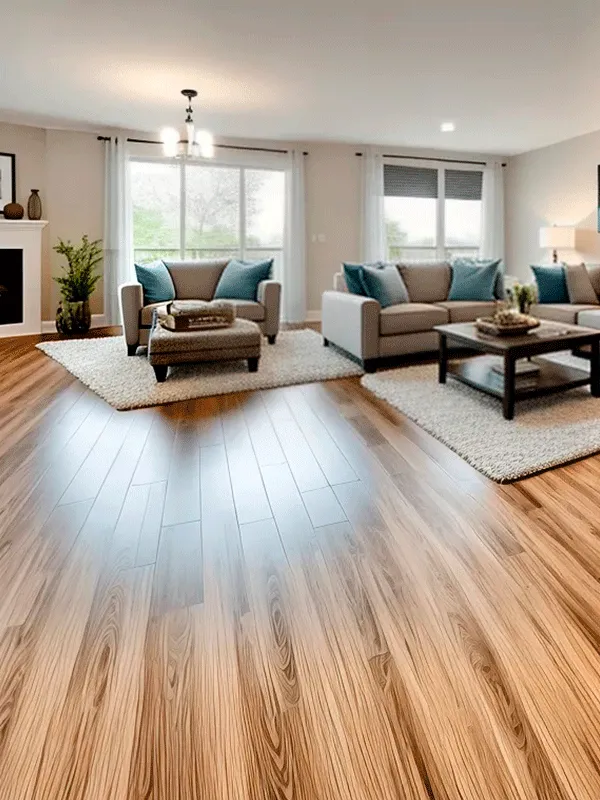 decoração com piso laminado na sala moderna com móveis e sofa confortavel