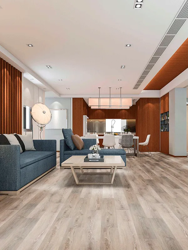 variedade e elegancia de cores de piso laminado instalado em uma sala com tonalidade cinza