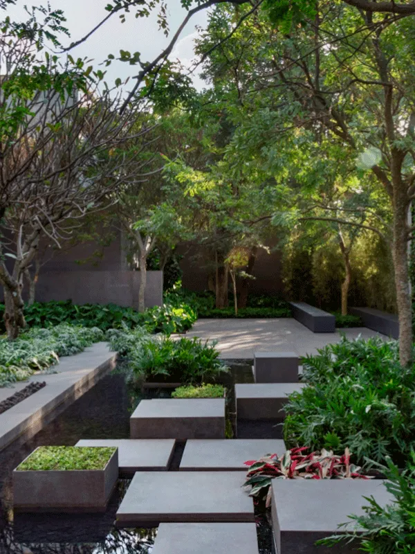 Blocos de pedras no caminho do espelho da agua