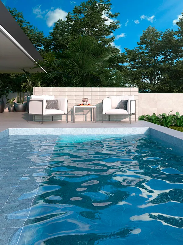 piscina com porcelanato acetinado