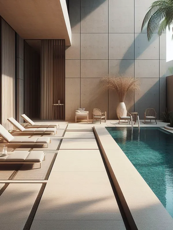 Porcelanato Bege: Aconchego e Sofisticação com esse Revestimento +54 Fotos Inspiradoras 125 Porcelanato bege no piso para piscina