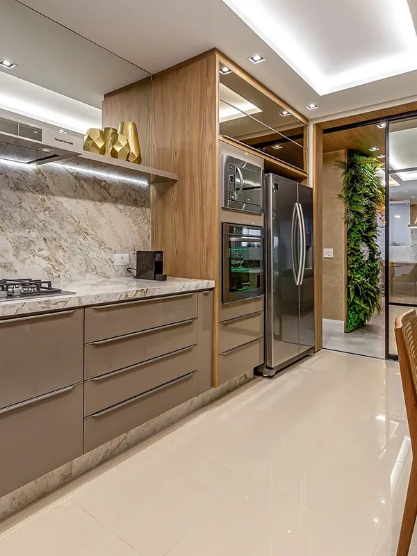 Porcelanato Bege: Aconchego e Sofisticação com esse Revestimento +54 Fotos Inspiradoras 120 revestimento esmaltado para cozinha com decoração luxuosa