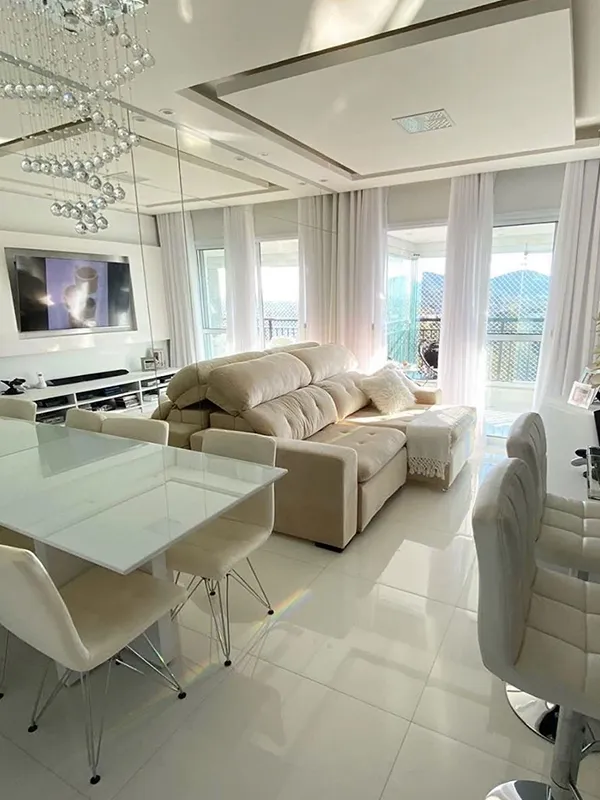 Porcelanato Branco: Projetos Clean e Luxuoso +43 Fotos Incríveis para Inspirar 123 sala de luxo com porcelanato