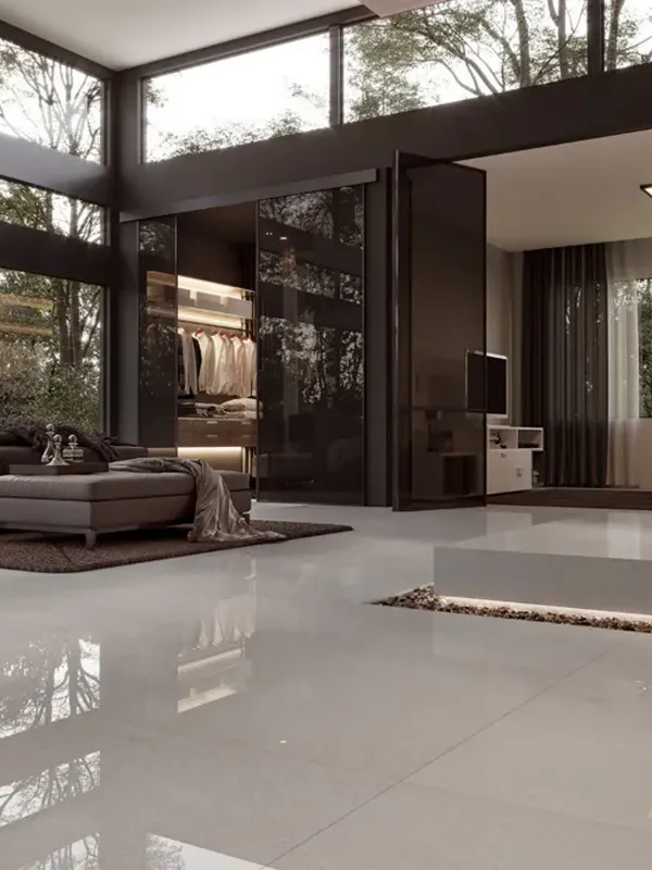 Porcelanato Branco: Projetos Clean e Luxuoso +43 Fotos Incríveis para Inspirar 108 combinação do porcelanato branco com tons preto da parede