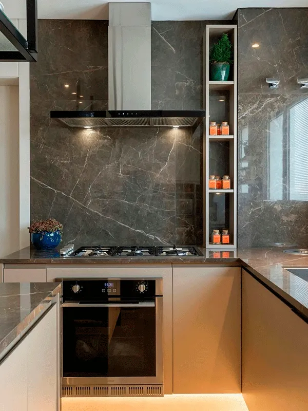 estilo escuro com porcelanato para cozinha