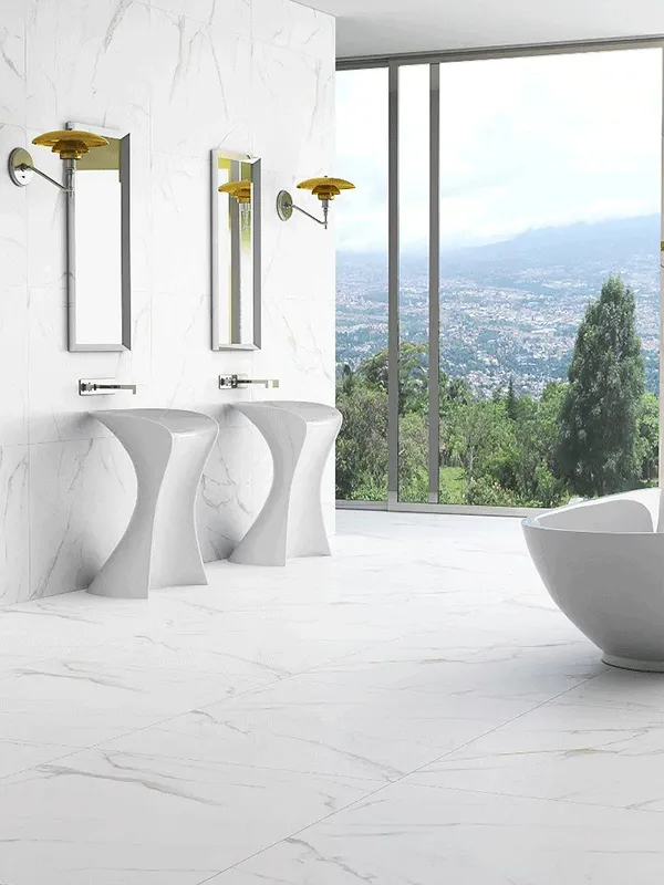 decoração moderna e clean com porcelanato no banheiro