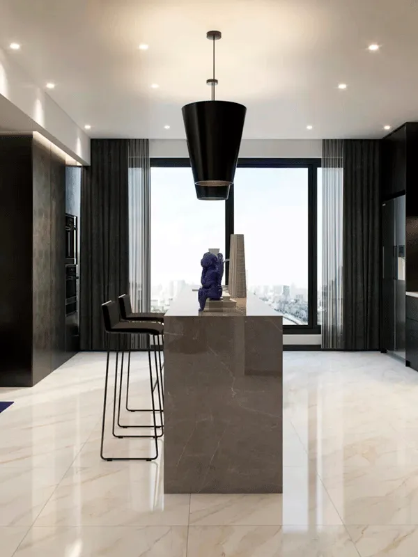 cozinha com porcelanato polido