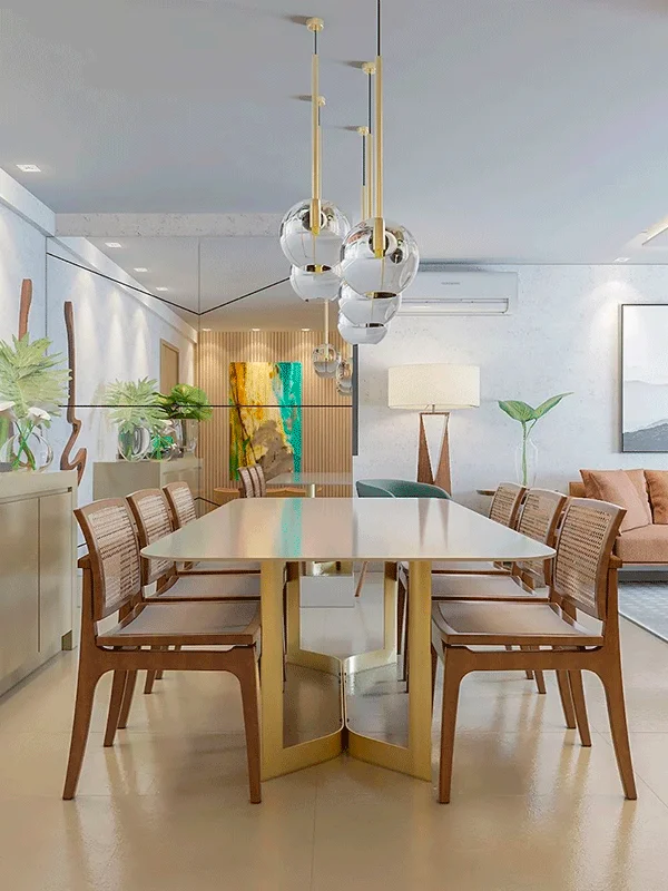 estética moderna do piso retificado instalado na sala de jantar do apartamento pequeno