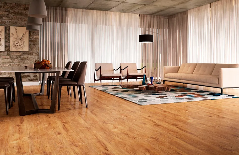 Sala de estar com piso laminado