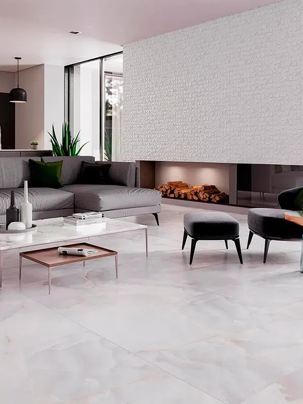 sala de estar com porcelanato esmaltado