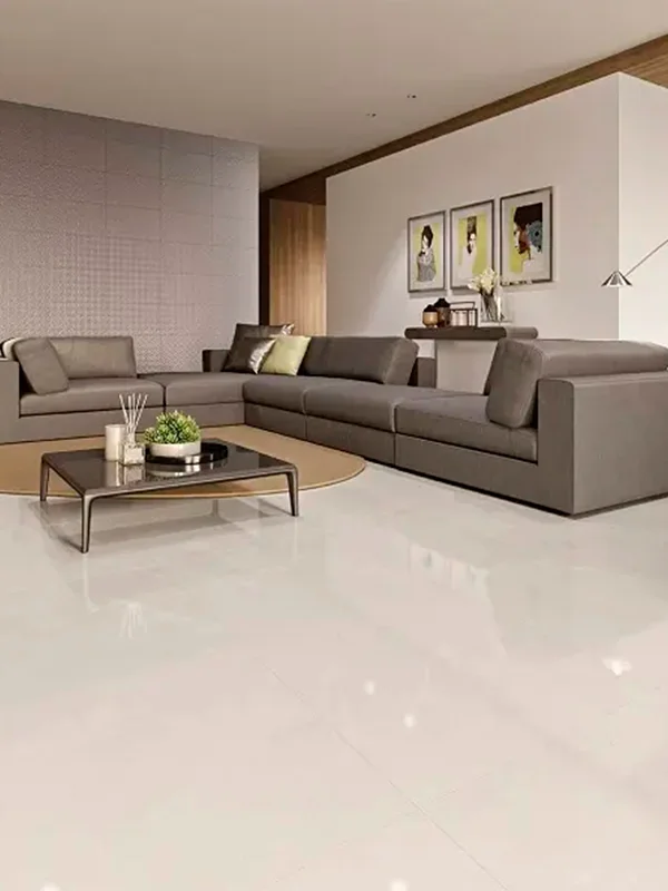 sala de estar com porcelanato retificado
