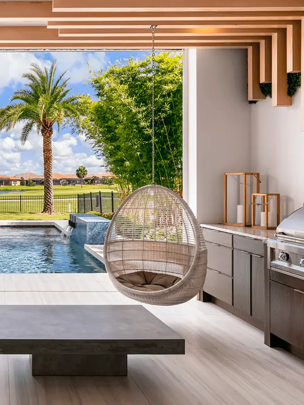 porcelanato na área gourmet com piscina