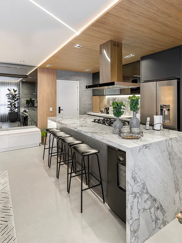 Porcelanato Cinza: Projetos com Elegância Contemporânea +60 Fotos para Inspirar 141 area gourmet com porcelanato