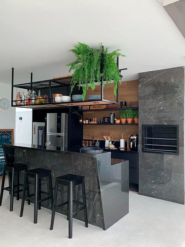 Descubra os 7 Modelos de Porcelanato para Área Gourmet: Elegância e Praticidade de Limpeza 91 bancada de porcelanato na área gourmet