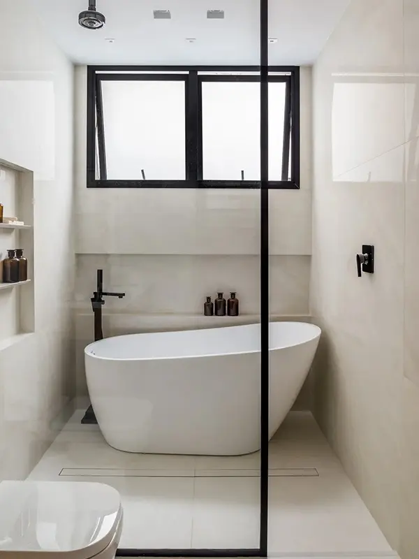 decoração conteporanea no banheiro simples