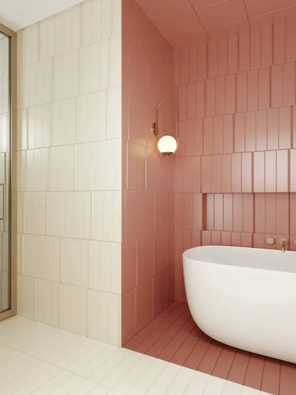 banheiro com tonalidade rosa 