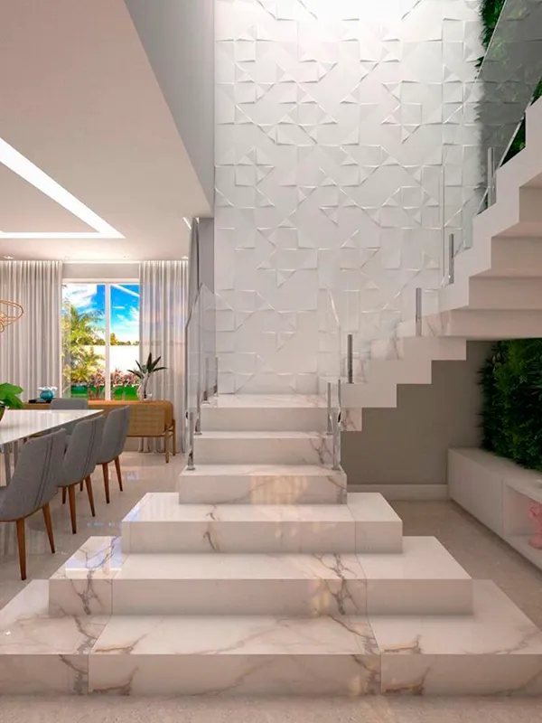 escada com porcelanato calacata 