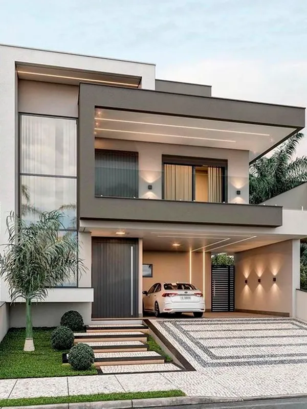 Porcelanato Cinza: Projetos com Elegância Contemporânea +60 Fotos para Inspirar 140 fachada com porcelanato