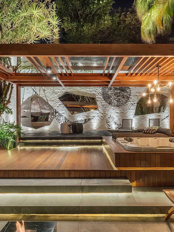iluminação moderna para pergolado com hidro spa