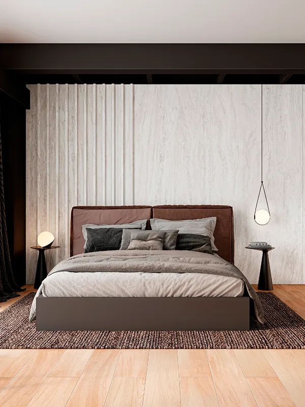 quarto com porcelanato autocolante na parede 