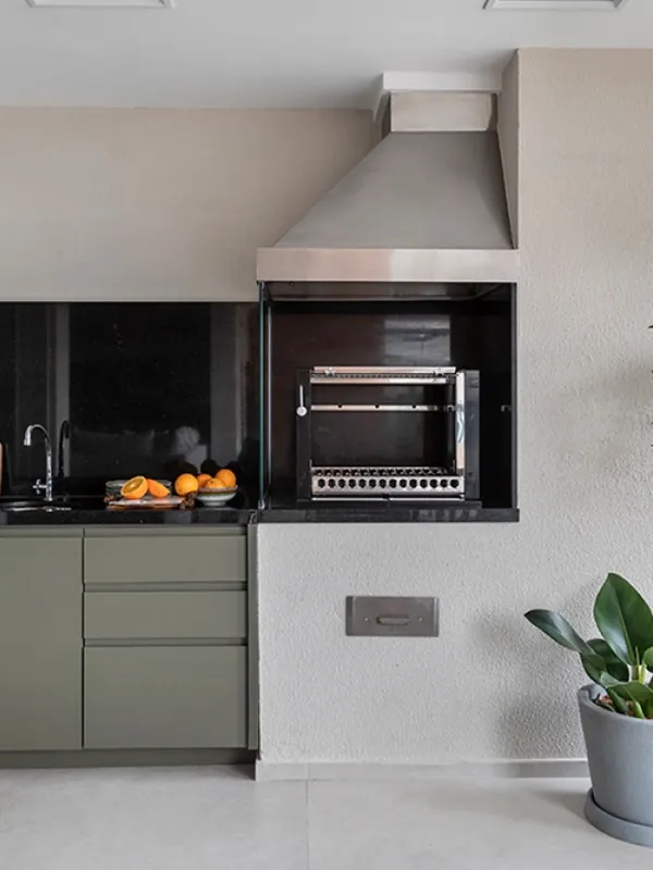 Porcelanato Cinza: Projetos com Elegância Contemporânea +60 Fotos para Inspirar 167 churrasqueira com porcelanato