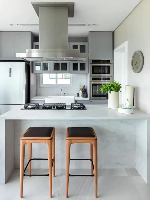 Porcelanato Cinza: Projetos com Elegância Contemporânea +60 Fotos para Inspirar 174 acabamento brilhoso na bancada