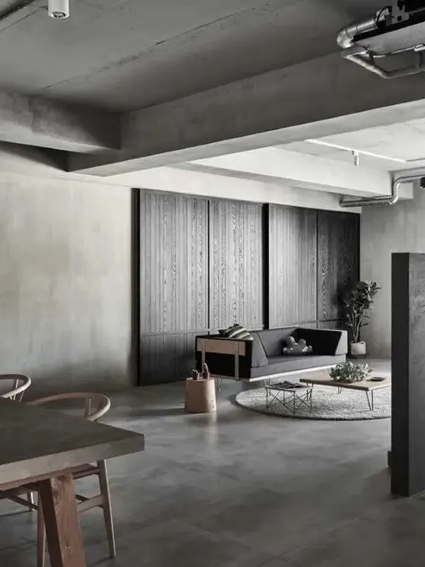 porcelanato em uma sala com decoração neutra