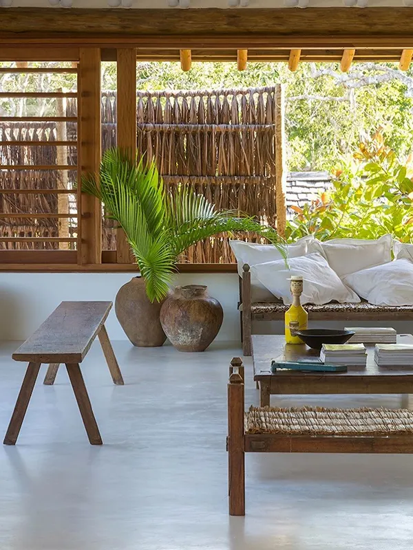 espaço de área externa com porcelanato de cimento queimado