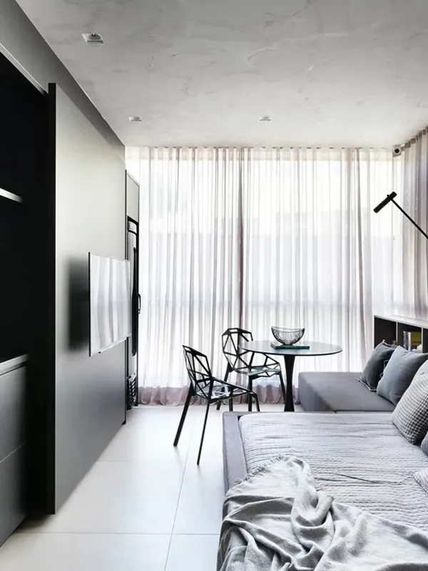 sala de apartamento com cimento queimado