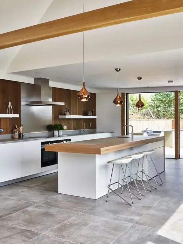 piso com bancada de madeira