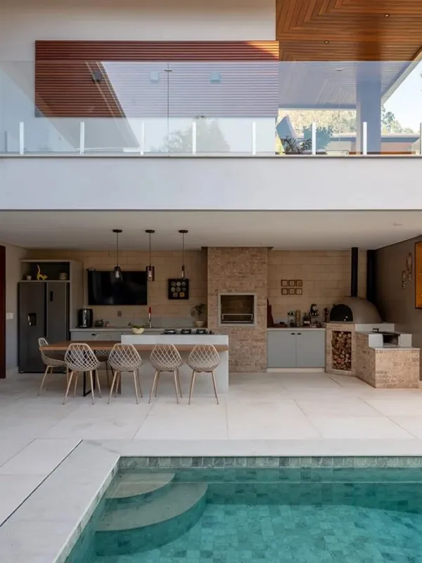 Descubra os 7 Modelos de Porcelanato para Área Gourmet: Elegância e Praticidade de Limpeza 105 churrasqueira com revestimento bege