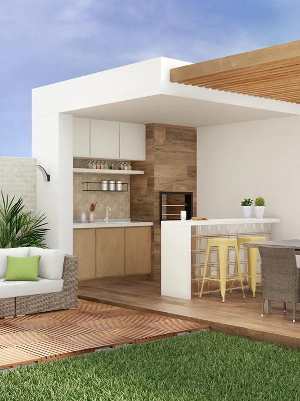 Descubra os 7 Modelos de Porcelanato para Área Gourmet: Elegância e Praticidade de Limpeza 90 área de churrasco moderna