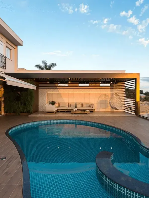 Descubra os 7 Modelos de Porcelanato para Área Gourmet: Elegância e Praticidade de Limpeza 98 área gourmet com porcelanato amadeirado