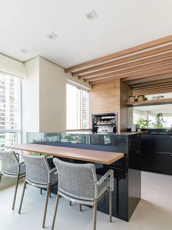 Descubra os 7 Modelos de Porcelanato para Área Gourmet: Elegância e Praticidade de Limpeza 103 combinação com o toque da madeira para área gourmet