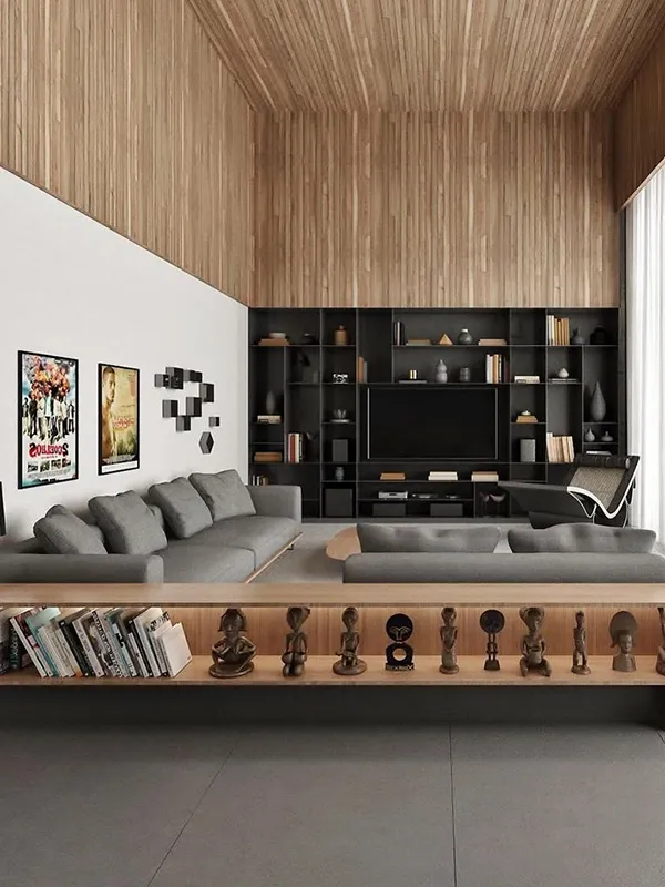 porcelanato com rejunte invisivel, toque amadeirado na parede