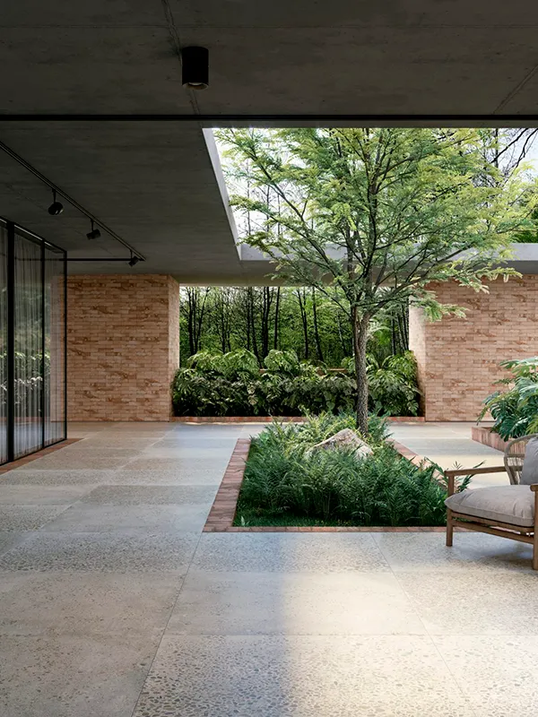 porcelanato técnico aplicado no jardim conteporaneo