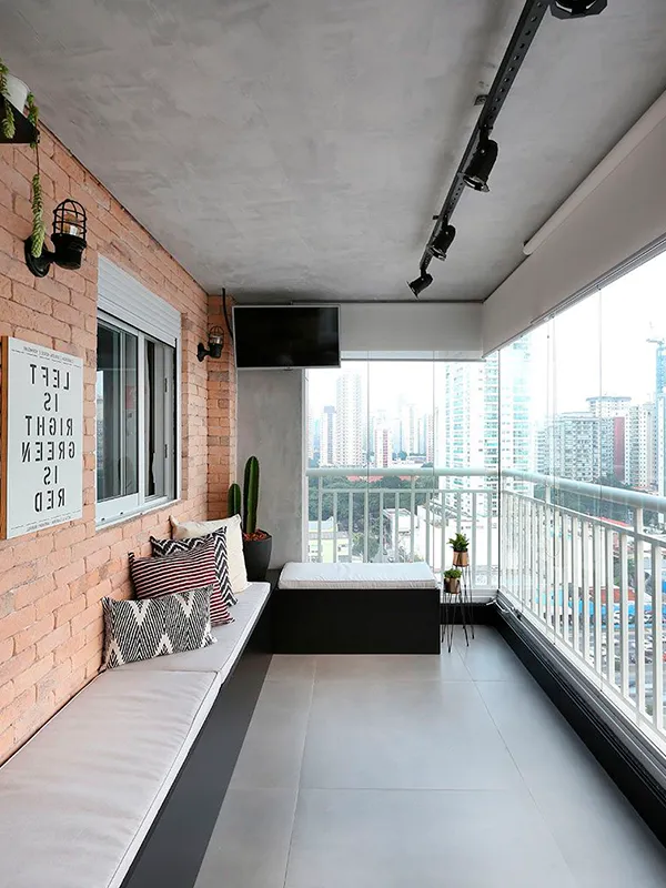 varanda com porcelanato de cimento queimado