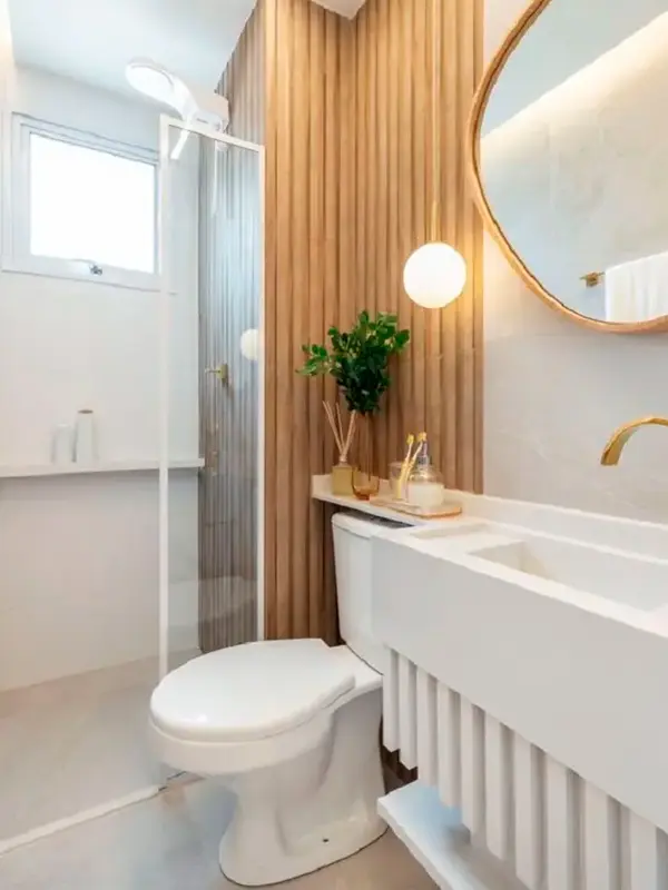 Porcelanato Ripado: O Segredo dos Espaços Elegantes! Preços, Dicas e Vantagens +23 Fotos 51 banheiro com ripado