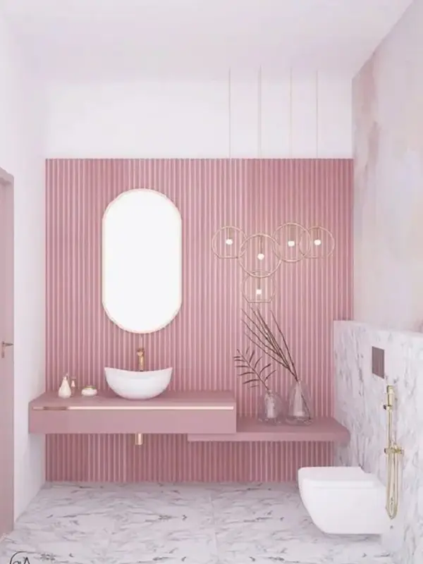 Porcelanato Ripado: O Segredo dos Espaços Elegantes! Preços, Dicas e Vantagens +23 Fotos 58 ripado rosa na parede