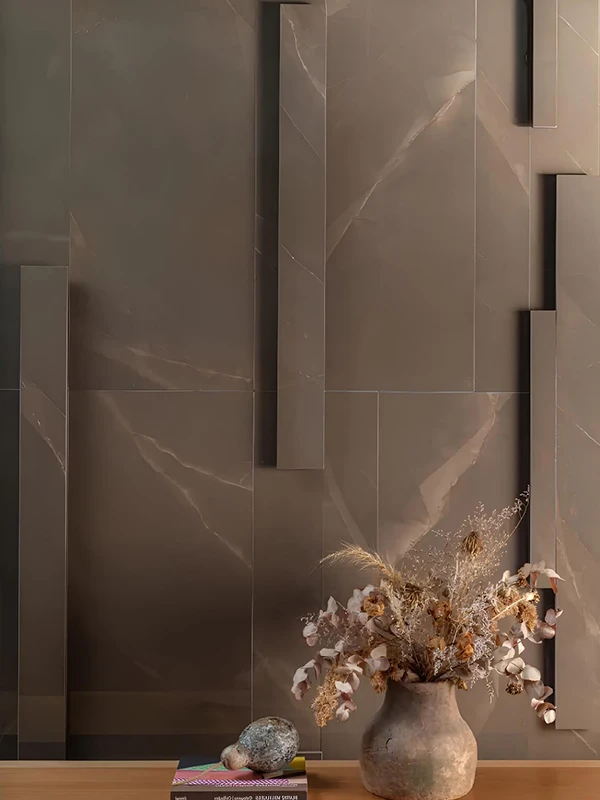 Parede marrom moderna com porcelanato 3d