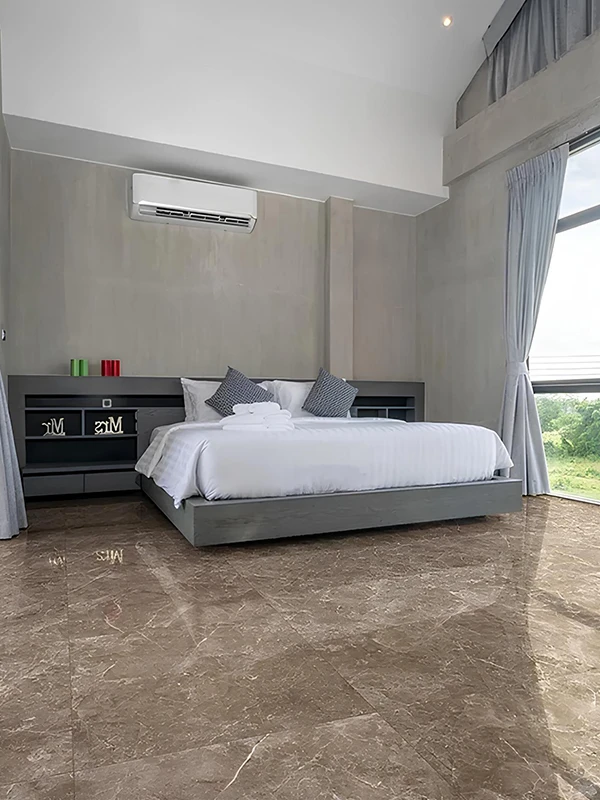 Mostrando com o porcelanato marrom combina com cores claras