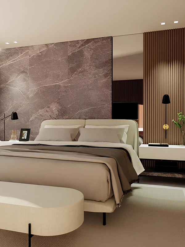 destacando móveis com o acabamento marrom do projeto