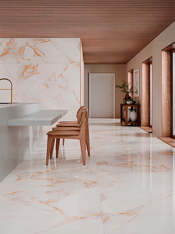 Porcelanato retificado aplicado na área de jantar 