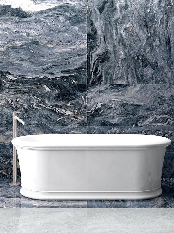 banheiro com porcelanato azul