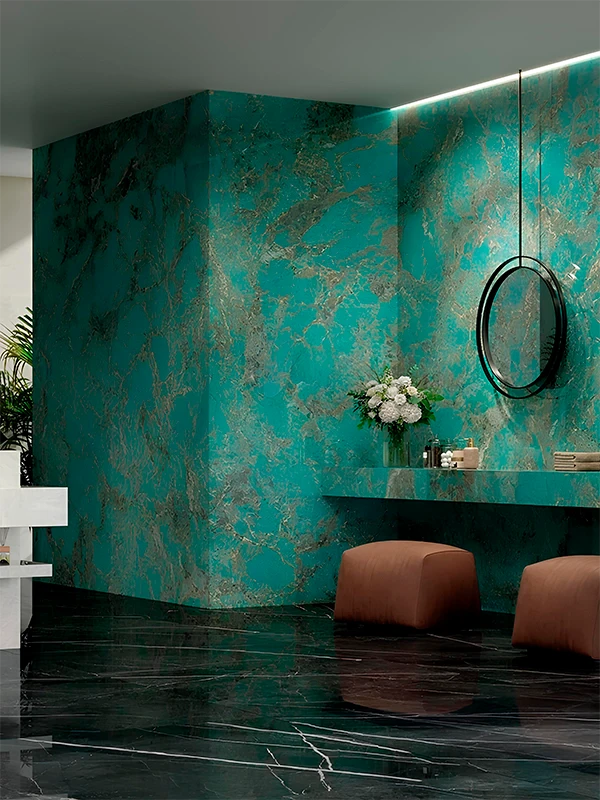 Porcelanato Verde: Revestimento que tem Vida, Natureza e Frescor! Dicas e Projetos +31 Fotos 80 Banheiro com porcelanato verde marmorizado