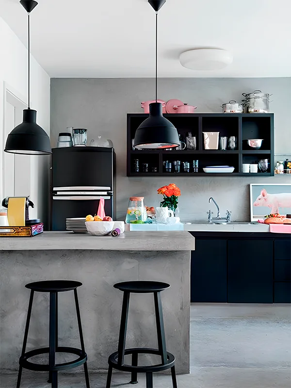 Explorando o Charme do Piso de Cimento Queimado: Dicas, Preços e Locais de Aplicação +40 Fotos 91 cozinha com revestimento de cimento queimado