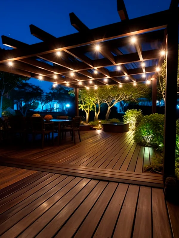 iluminação para área externa com pergolado