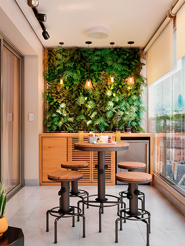 jardim vertical aplicado na parede da varanda gourmet