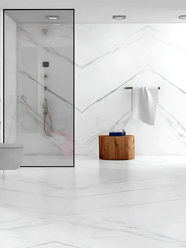 parede com porcelanato marmorizado fosco